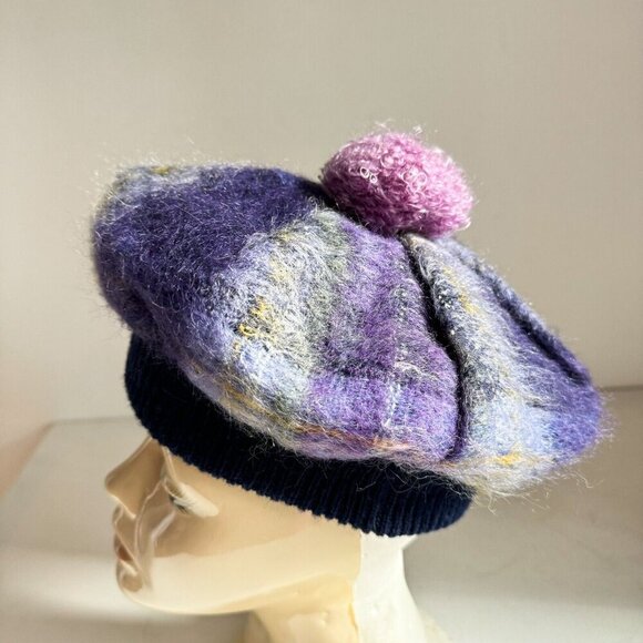 Vintage Ochcarro Purple Plaid Mohair wool Beret S - Picture 6 of 9